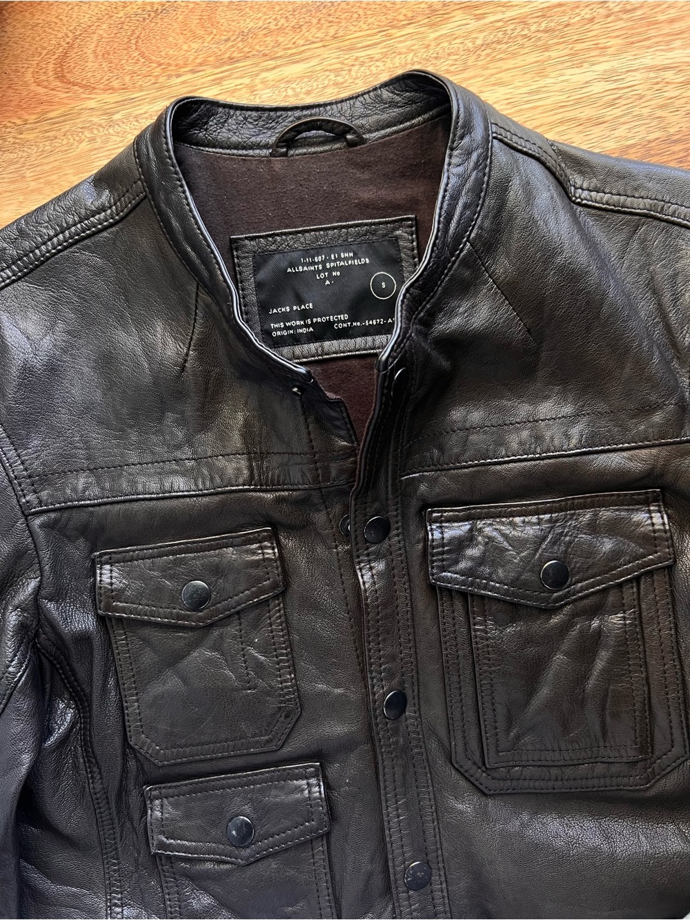 All Saints Spitalfields Leather Jacket Black-Brown Men’s Size S